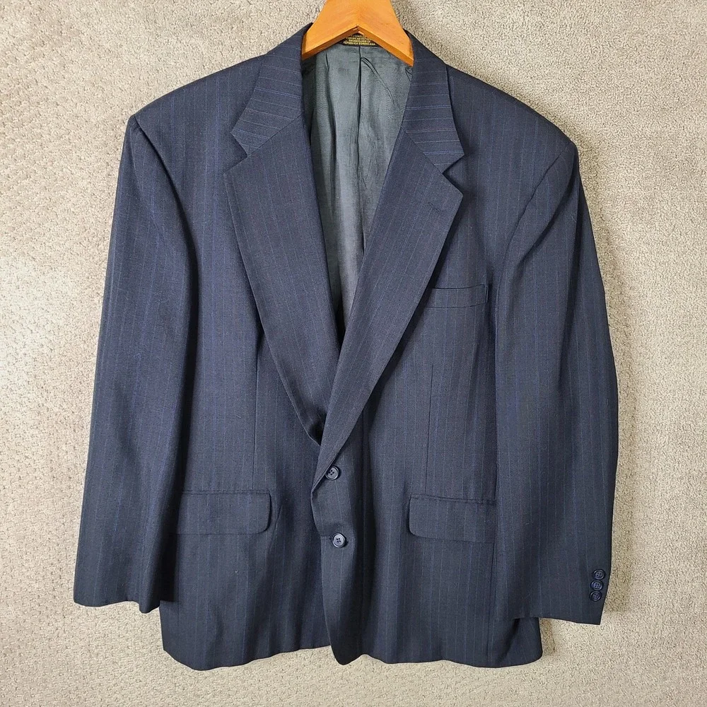 Towncraft Jacket Mens 48R Blue Red Green Striped Blazer 2 Btn Worsted Wool Blend